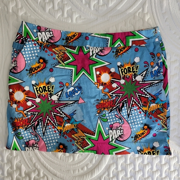 Royal & Awesome Womens Partoon Golf Skort Loud Cartoon Comics Side Zip Size 14 - Picture 3 of 14